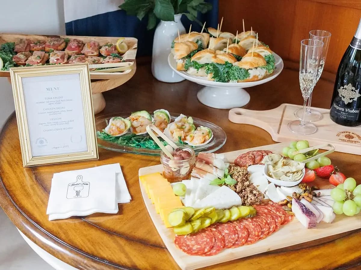 Charcuterie board and refreshments aboard Southern Wonder Yacht