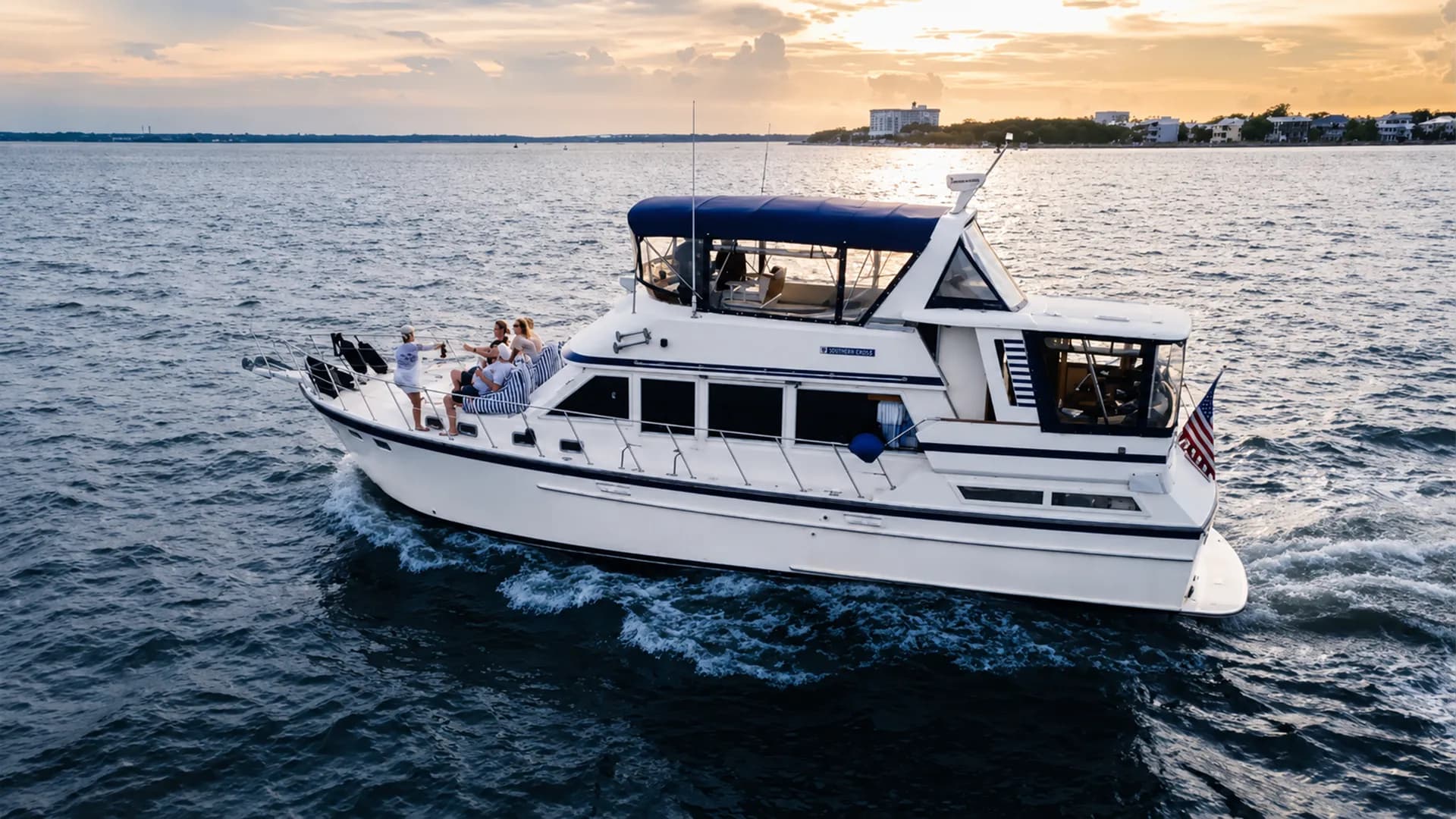Private yacht charter cruising through Charleston Harbor, South Carolina