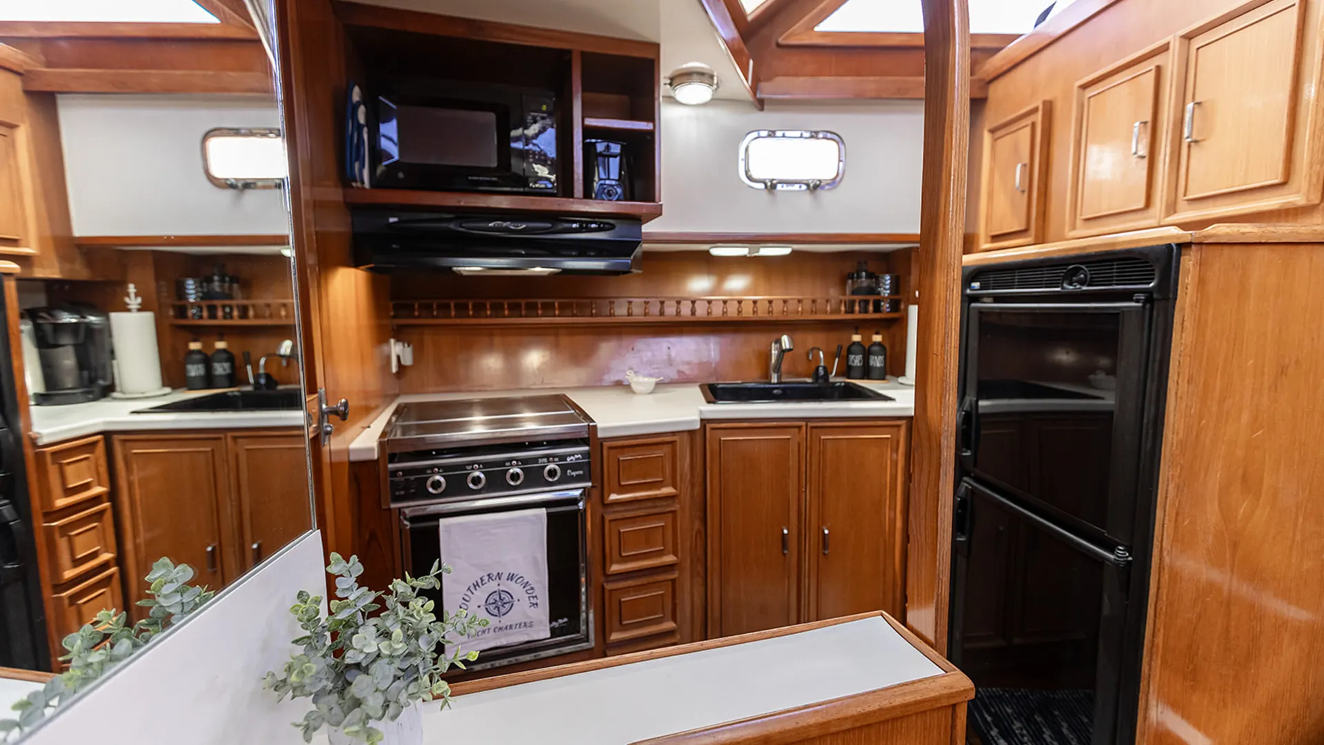 Fully equipped galley kitchen aboard Southern Wonder Yacht